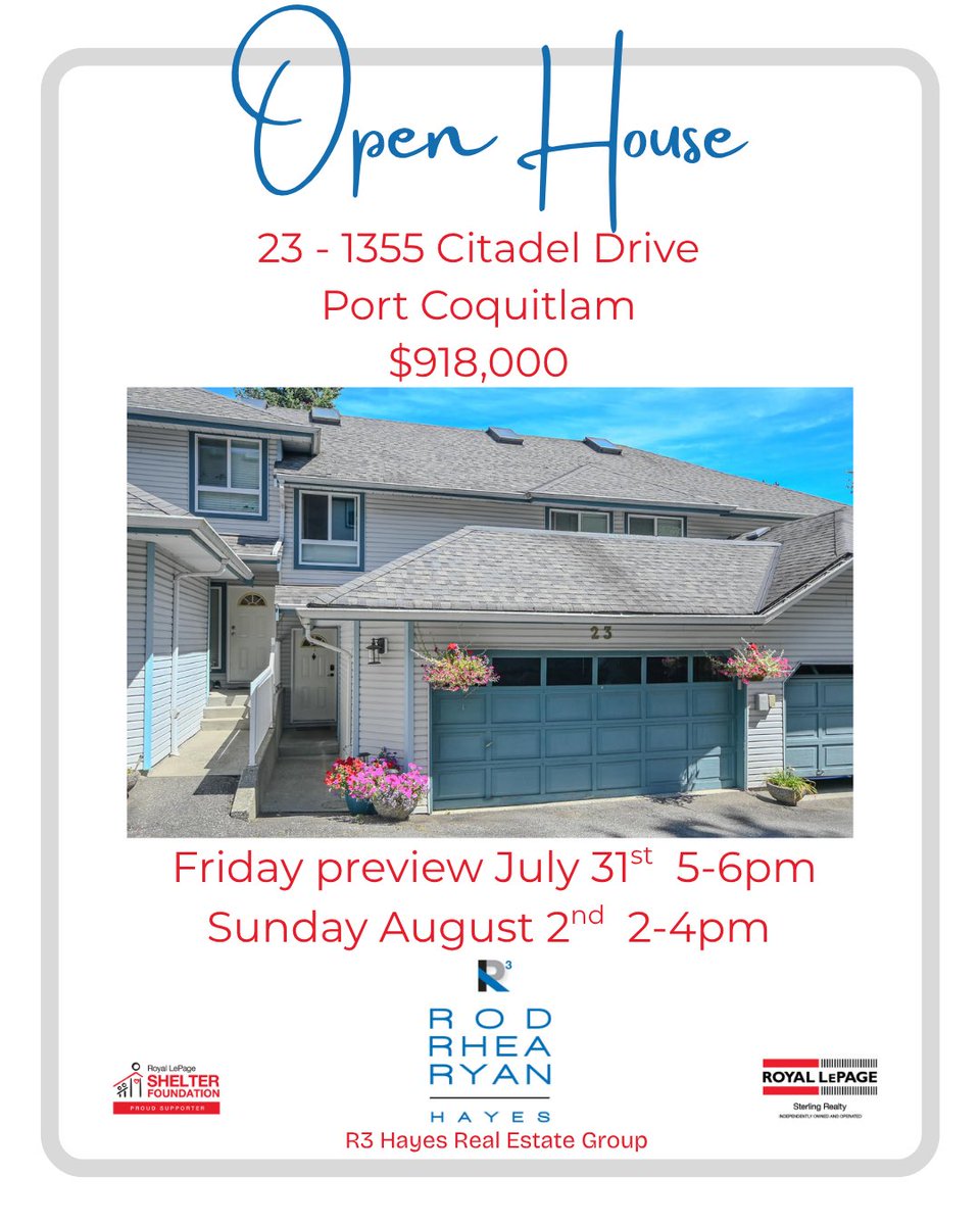 RodRheaRyan's tweet photo. 🚨 FIRST SHOWINGS THIS WEEKEND 
🏡  MOST AFFORDABLE 4-bed townhome in Citadel &amp; Mary Hill.
💥 BEST-PRICED townhouse over 2,000 sq. ft. in ALL of PoCo
✨ Updated &amp; move-in ready 🌄 River &amp; mountain views

OPEN HOUSE 📅 Fri, July 31 | 5–6PM 📅 Sun, Aug 2 | 2–4PM https://t.co/RN1Nt8wDMG