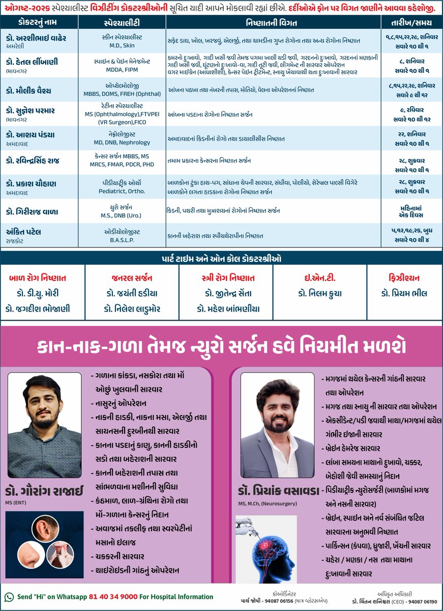 Hanumant_hos's tweet photo. List of full-time doctors of Hanumant Hospital as well as visiting doctors coming from outside in the month of August.
#hanumanthospitalmahuva #Pidilite #healthcare #doctor #service #multispecialityhospital #FulltimeDoctor #visitingdoctor #monthalyschedule #health #mahuva https://t.co/C2nKORUAWa