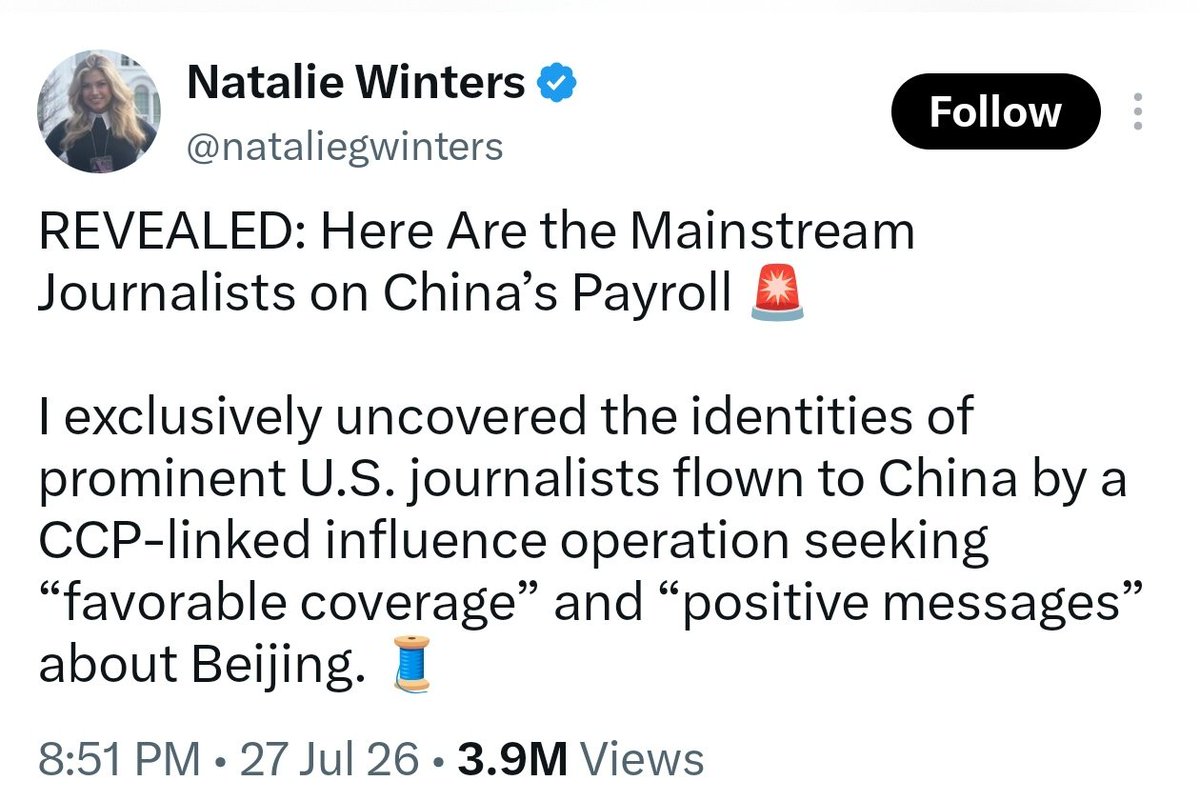 Starboy2079's tweet photo. Recently, a thread by @nataliegwinters created a sensation where she exposed how a few US journalists flew to China.

I exposed exactly the same thing in 2022 how China has been inviting Indian journalists since 2015, offering them all kinds of luxuries.

I even shared the names of the media houses involved.

Whatever the West is realising now, we Indian researchers had already exposed long ago.

We exposed long ago that COVID was lab-engineered and funded by Dr. Fauci.

We exposed that the US 2020 elections were rigged by Soros and China.

We exposed that the campaign against Tesla and @elonmusk was orchestrated by Soros.