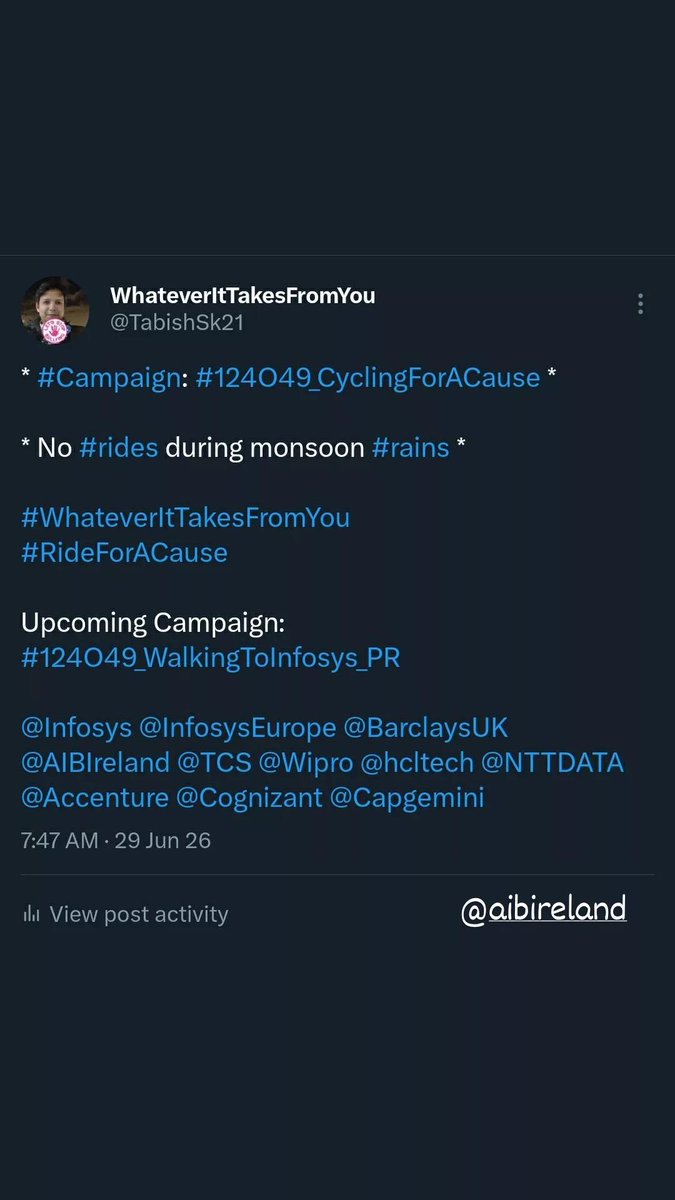 TabishSk21's tweet photo. #WalkForACause

* #Campaign : #124O49_RunningForACause *

Distance Ran on 31-Jul-2024 ==> 05 KMs
Running since 09-Aug-2022 
Total Distance Ran in 723 Days ==> 3615 KMs

#WhateverItTakesFromYou
#RunForACause

 Campaign: #124O49_WalkingToInfosys_PR 

@AIBIreland 
#AlliedIrishBank https://t.co/v6JCXoE98E