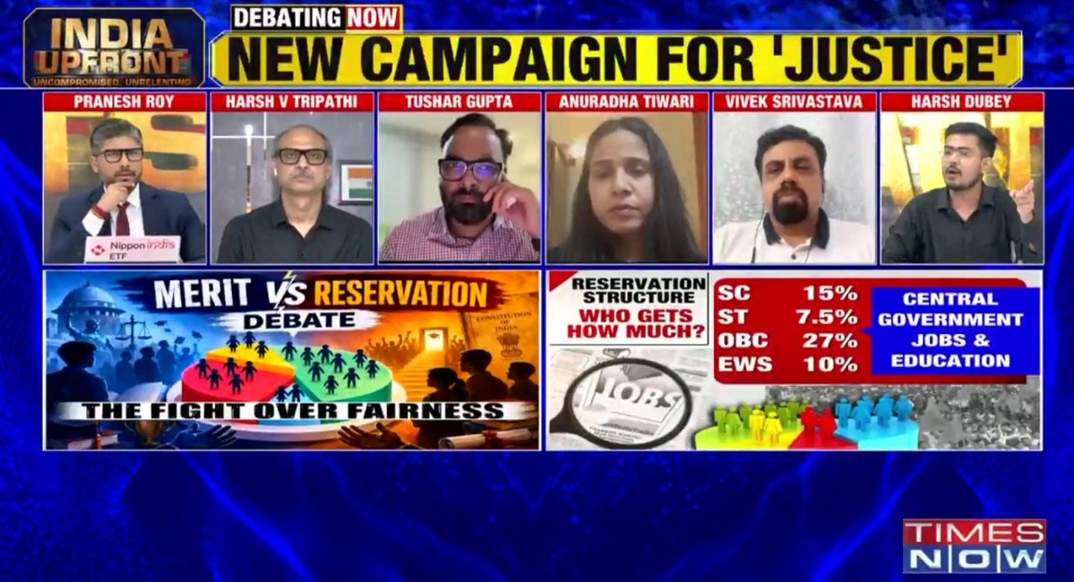 SanjayKumarKHR's tweet photo. Roy, 
Tripathi, 
Gupta, 
Tiwari, 
Srivastava, 
and Dubey are having an "unbiased" discussion on reservation.

Apparently, reservation has made Savarnas the victims of underrepresentation. 🤡 https://t.co/ULnnzhVX9R