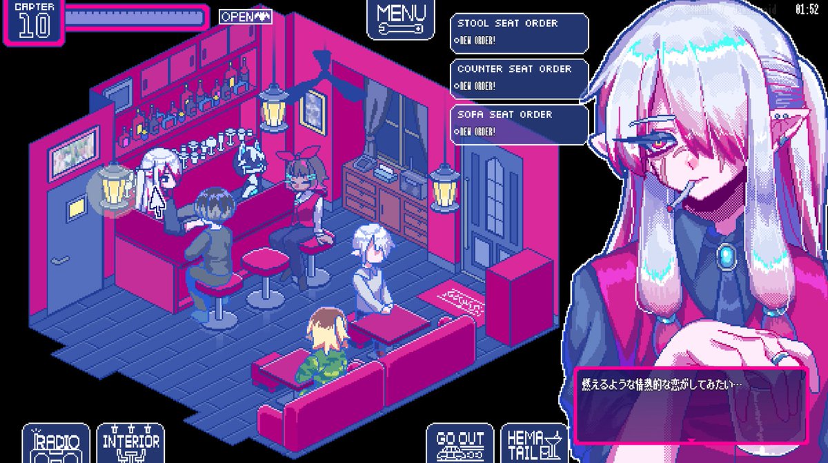 azumano_jam's tweet photo. ごく普通のオカマの吸血鬼のゲイバーで働くゲーム
『ソドミーファタール』の製品版がリリースされました💕

是非皆さんの血のオリジナルカクテルの自信作を見せてください。 https://t.co/K2xiagkY15