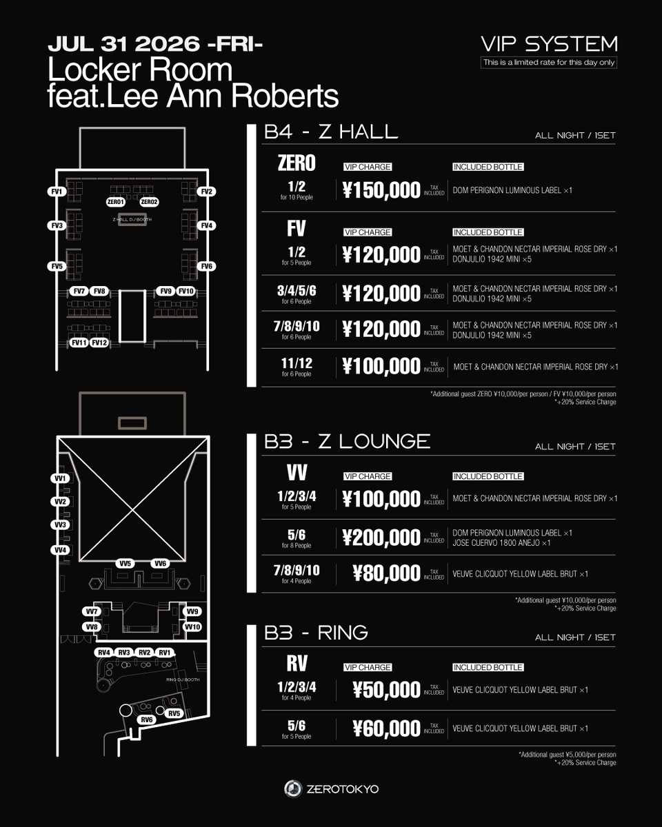 ZEROTOKYO_JAPAN's tweet photo. 新たなテクノクイーン Lee Ann Roberts初来日!!
世界最前線のダンスミュージックを感じろ!!

2026.7.31(金)
Locker Room
feat.Lee Ann Roberts
OPEN 11PM
HP：https://t.co/fFceAm4Pei
DOOR：¥4,000-
FASTPASS TICKET：¥3,900-（優先入場・入場料金含む）
【ZAIKO】https://t.co/Aiundf23KX
【RA】https://t.co/fT6eqcvUUo
※前売り券は、7/31(金)21:59までの販売になります。

【Z HALL】〈HARD TECHNO / TECHNO〉
-Locker Room-
SPECIAL GUEST：Lee Ann Roberts
DJ：DALJAE / MELLOW / YUXI / VIVID(HARD TECHNO SET) (A to Z)
VJ：Jür Nishizato

【ENTER】〈HOUSE / TECHNO〉
DJ：Al Jones / Aloetic / Katsu / Inrikux

【RING】〈HARD TECHNO / TECHNO〉
DJ：ASIN / CHIKA / SHO / YOXIKI / YURI VALEN (A to Z)

【R BAR】〈TECHNO / HOUSE〉
DJ：BRYAN / TAIYO(跳梁跋扈) / Ryuga Nomoto (Ginza member) / https://t.co/JVZbRWCdJu / Biscuit Brain / 108 / m∀tthew / æ-chan / REN®

【TERRACE】〈HOUSE〉
DJ：HATSUYUKI / cicori / 8号 / BA-CHI- / MARSH / ten / HTK

VIP B4F [Z HALL] RESERVATION：https://t.co/SBUbgR0V7K
VIP B3F [Z LOUNGE] RESERVATION：https://t.co/r9hzvpcNJP
VIP B3F [RING] RESERVATION：https://t.co/vw1tIjXIAs

#ZEROTOKYO