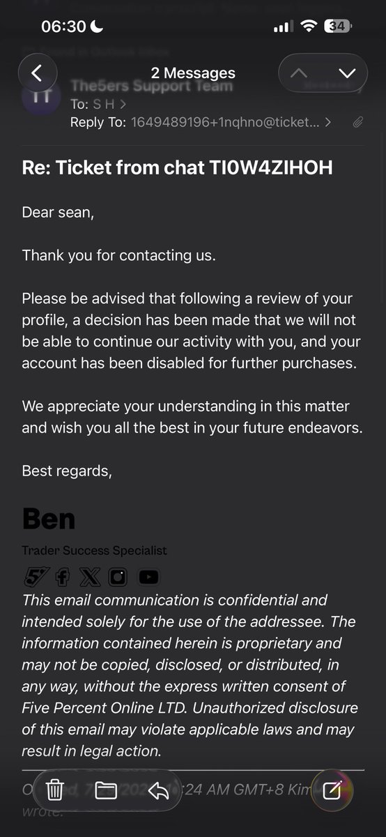 USDCE0's tweet photo. lol you guys crack me up @the5erstrading @itsabeko @PropFirmMatch 

Terminating a contract cause I spoke out about your shitty behavior and not stepping up to the mark of doing your job

You wish me all better in future endeavours my fucking arse 😂😂😂😂

Like you care https://t.co/75habs9118
