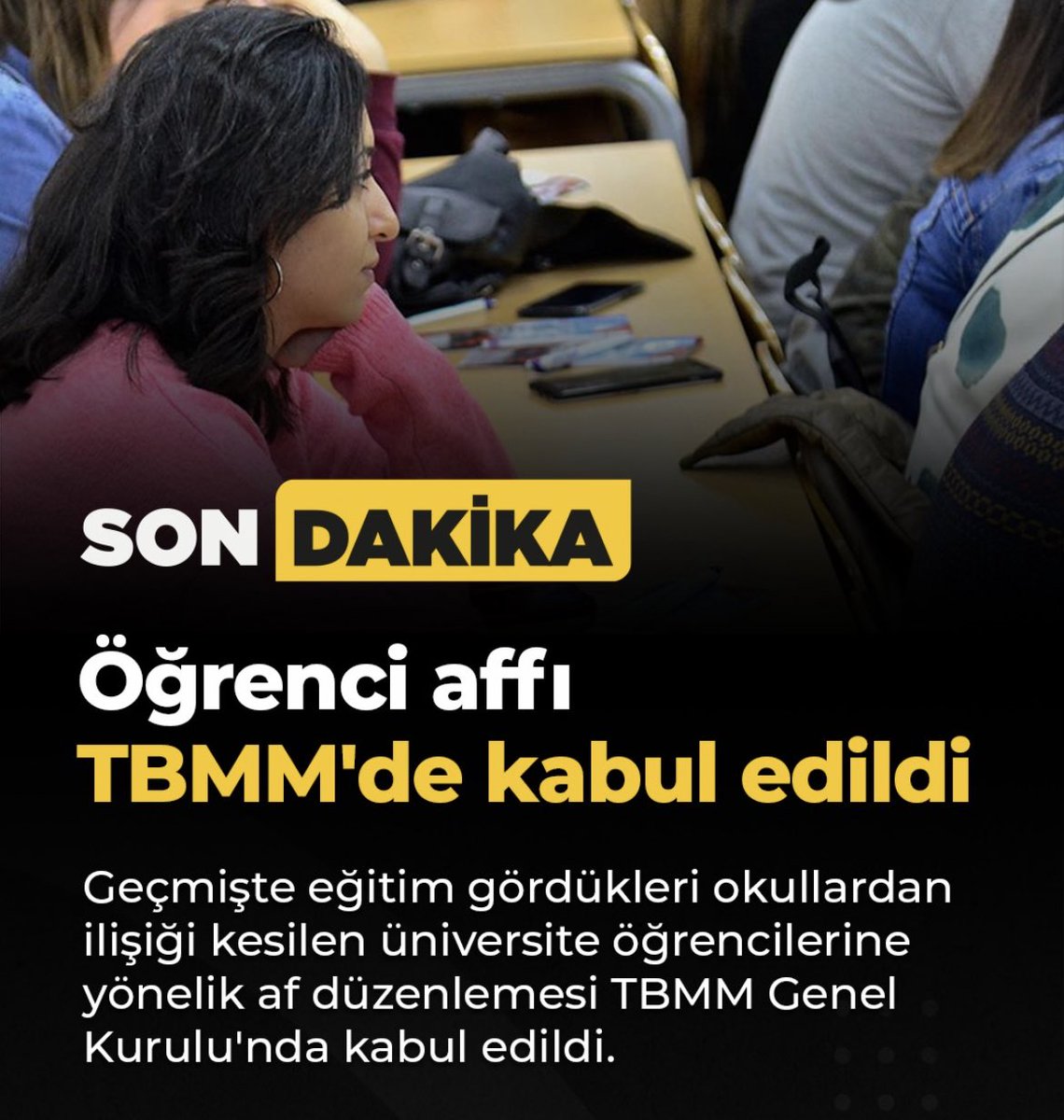 TalipBelgie's tweet photo. Öğrenci affı TBMM'de kabul edildi
TBMM Genel Kurulu'nda, öğrenci affına yönelik düzenlemeleri de içeren, 'Yükseköğretim Kanunu ve Bazı Kanunlarda Değişiklik Yapılmasına Dair Kanun Teklifi' kabul edildi. https://t.co/02FuJ04cAW