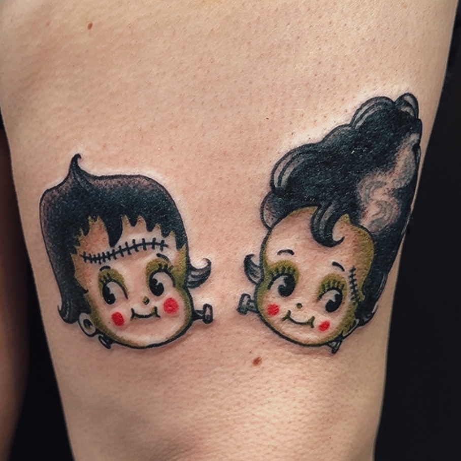 JVP_CRTS's tweet photo. I love to tattoo spooky cute shit! here is a Kewpie Monster &amp; the Bride I made a week ago https://t.co/nX7XFRVUoA