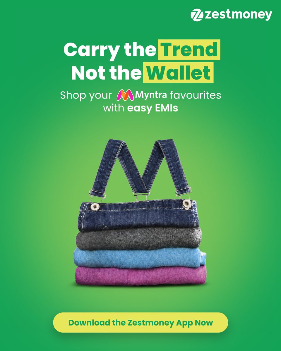 ZestMoney's tweet photo. New trends? Added to cart. 😎🛍️
Payment stress? Left behind. 😉

Shop your Myntra favourites with easy EMIs on ZestMoney 💚

Download the ZestMoney App now: https://t.co/gJGwkPbQFv

#ZestMoney #Myntra #EasyEMI #ShopNowPayLater https://t.co/4kjlRLU0iA