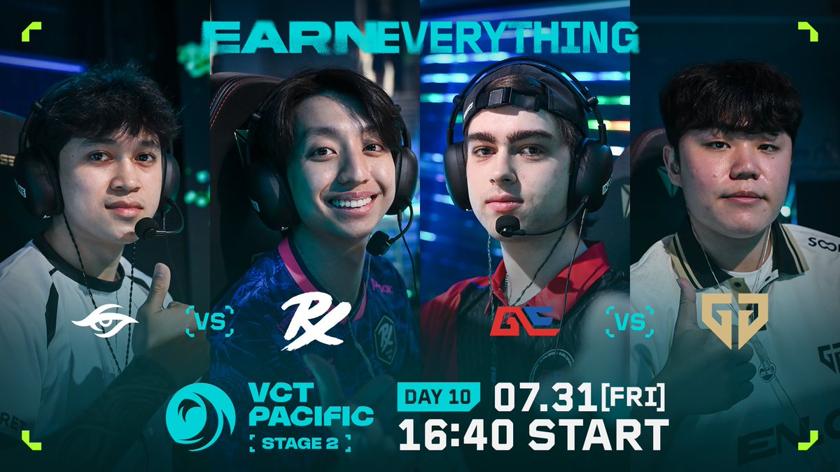 valesports_jp's tweet photo. #VCT 
#VCTPacific 2026 STAGE 2 DAY 10
7/31(金) - 16:40 START👊

⚔️Match 1
@teamsecret vs @pprxteam 

⚔️Match 2
@GlobalEsportsIn vs @geng_gold 

🎙️キャスター
河野海樹 / @akxm_fps 
yukishiro / @yukishiro3 https://t.co/K5aVK31skf