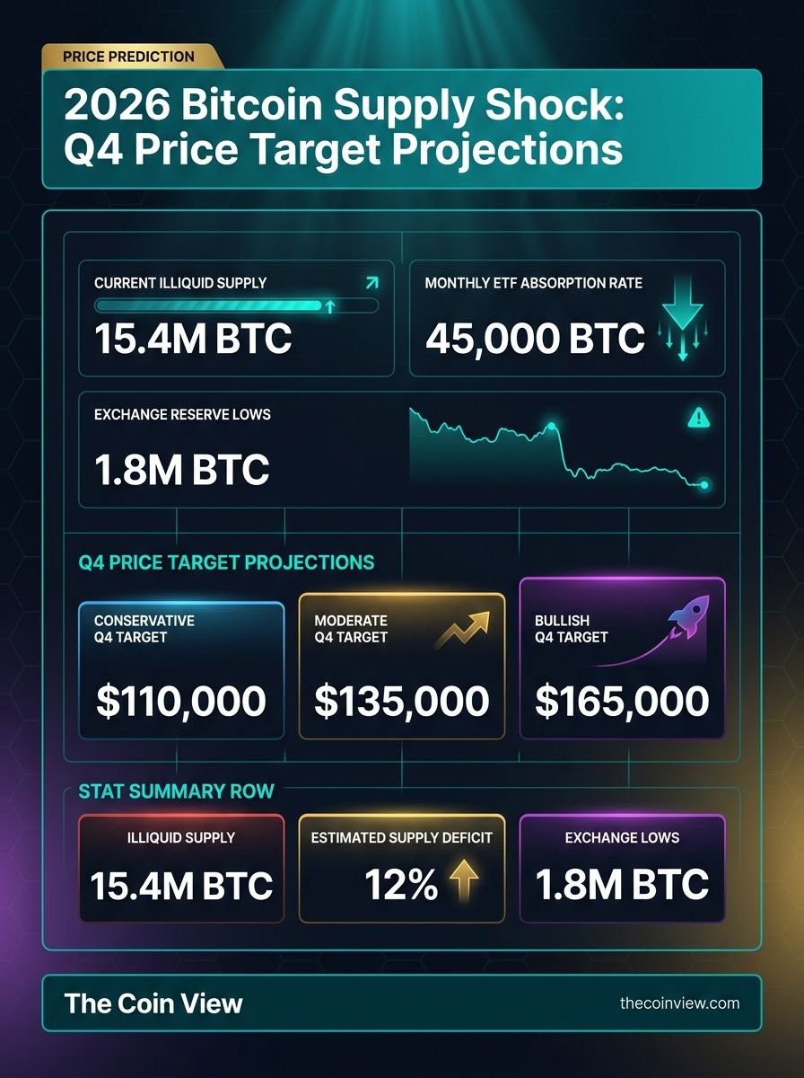 TheCoinView's tweet photo. 2026 Bitcoin Supply Shock: Q4 Price Target Projections https://t.co/ezfZMQ7JF7
