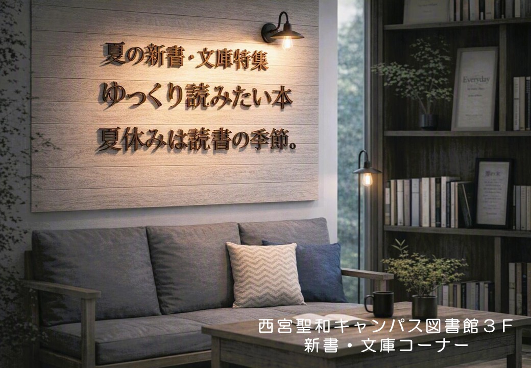 KG_Lib's tweet photo. （西宮聖和）夏の新書・文庫特集「ゆっくり読みたい本  ～夏休みは読書の季節～」
今回の新書・文庫特集では、じっくり味わいたい長編作品や話題作をはじめ、気軽に読めるエッセイやミステリーなど、さまざまなジャンルの本を取りそろえました。
ぜひ、お気に入りの一冊を見つけにお立ち寄りください。 https://t.co/3fkamTRHxo