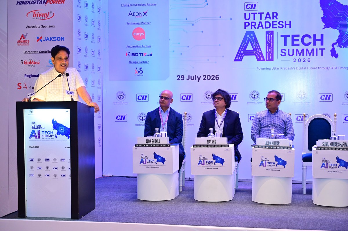 cii4nr's tweet photo. CII Uttar Pradesh AI Tech Summit 2026 opened with the Inaugural Session, bringing together leaders from government, industry, academia, startups, and the technology ecosystem to accelerate Uttar Pradesh’s vision of becoming the AI Hub of India. 🤖✨

The Inaugural Session was graced by Shri Sunil Kumar Sharma, Hon’ble Minister of IT & Electronics, Government of Uttar Pradesh, as the Chief Guest, and Shri Alok Kumar, IAS, Principal Secretary, IT & Electronics, Government of Uttar Pradesh, as the Guest of Honour.

The discussions focused on advancing AI adoption, strengthening industry–government partnerships, enhancing digital capabilities, and fostering an innovation-led ecosystem to drive the state's next phase of technology-enabled growth.

#CII4NR #CIIUttarPradesh #AITechSummit2026 #ArtificialIntelligence #DigitalTransformation #AIInnovation #TechForGrowth #UttarPradesh #DigitalIndia 

@CIIEvents