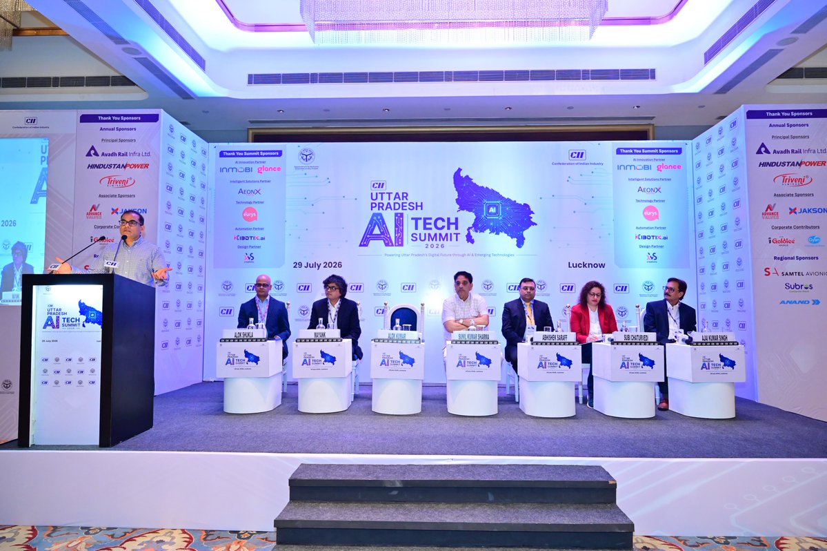 cii4nr's tweet photo. CII Uttar Pradesh AI Tech Summit 2026 opened with the Inaugural Session, bringing together leaders from government, industry, academia, startups, and the technology ecosystem to accelerate Uttar Pradesh’s vision of becoming the AI Hub of India. 🤖✨

The Inaugural Session was graced by Shri Sunil Kumar Sharma, Hon’ble Minister of IT & Electronics, Government of Uttar Pradesh, as the Chief Guest, and Shri Alok Kumar, IAS, Principal Secretary, IT & Electronics, Government of Uttar Pradesh, as the Guest of Honour.

The discussions focused on advancing AI adoption, strengthening industry–government partnerships, enhancing digital capabilities, and fostering an innovation-led ecosystem to drive the state's next phase of technology-enabled growth.

#CII4NR #CIIUttarPradesh #AITechSummit2026 #ArtificialIntelligence #DigitalTransformation #AIInnovation #TechForGrowth #UttarPradesh #DigitalIndia 

@CIIEvents