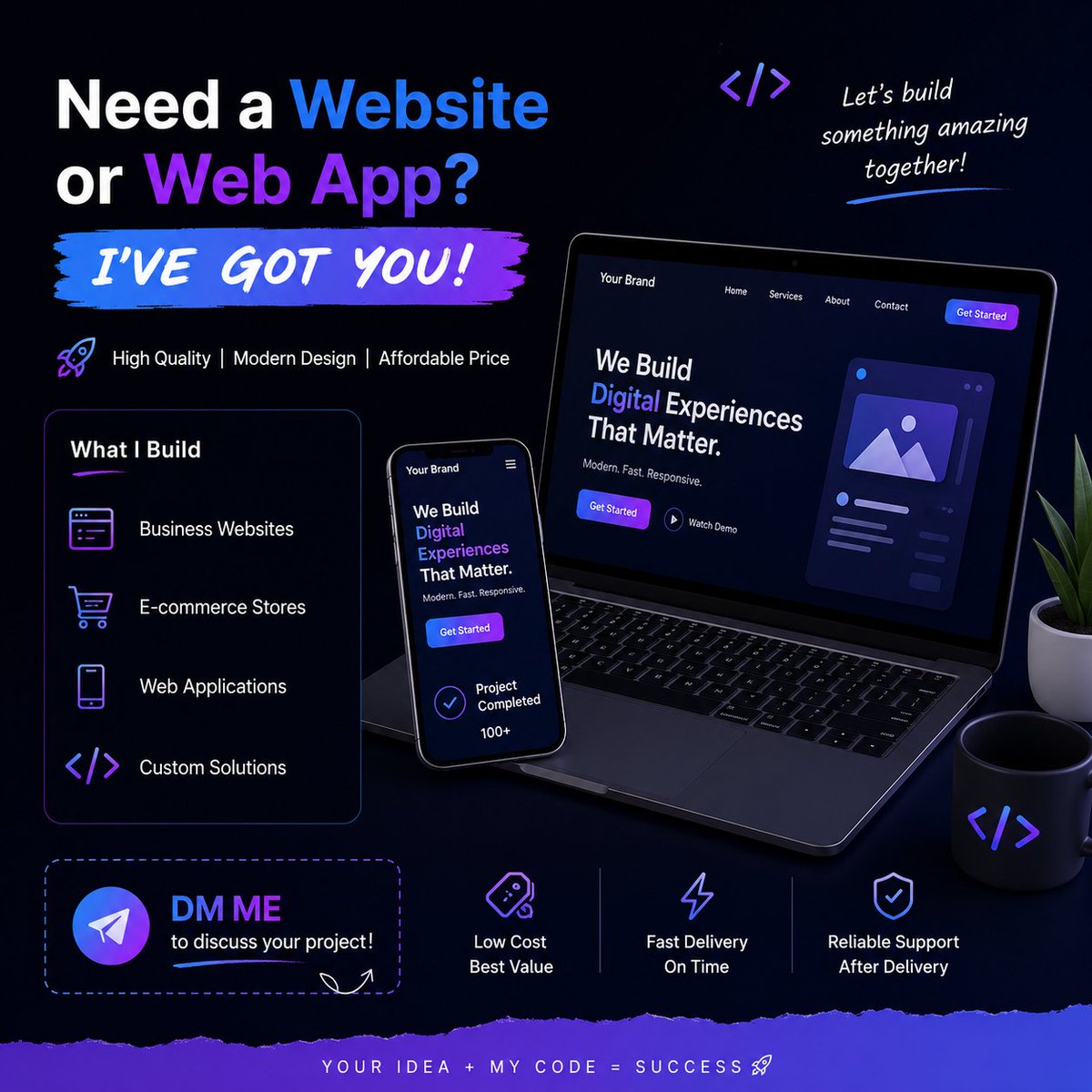 Chandra73391633's tweet photo. Need a website or mobile app for your business at an affordable price? 🚀

✅ Business Websites
✅ Portfolio Websites
✅ E-commerce Stores
✅ Custom Web &amp; Mobile Apps
Quality work. Budget-friendly pricing.
📩 DM me to discuss your project!
#WebDevelopment #Freelancer #Startup https://t.co/hwwaxLPujx