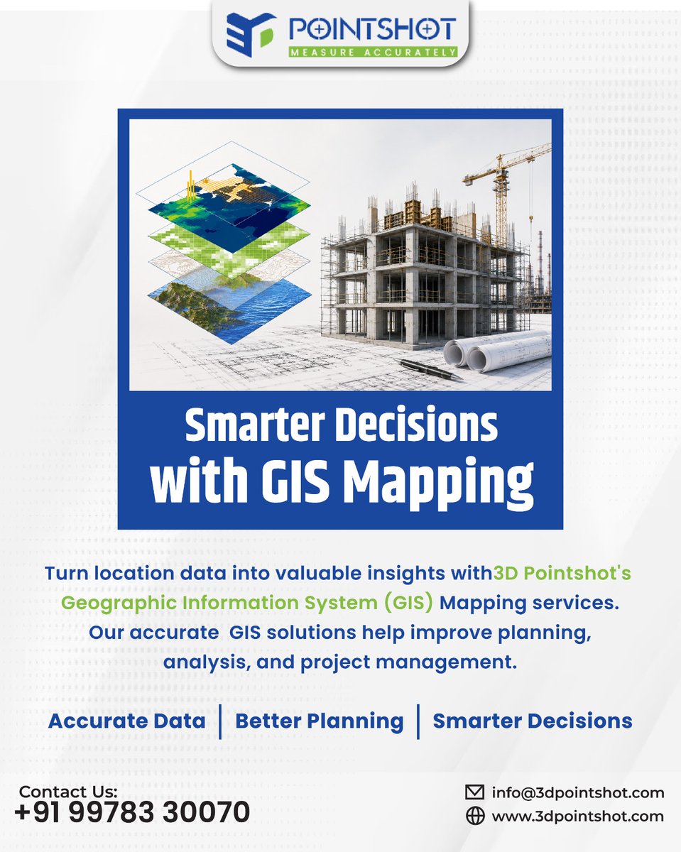3dPointshot's tweet photo. Turn location data into smarter decisions with 3D Pointshot's GIS Mapping Services.
📍 Accurate Data
📊 Better Planning
🚀 Smarter Decisions
🌐 https://t.co/svcAzAgpsM
#3DPointshot #GIS #GISMapping #Geospatial #Surveying #Construction #Infrastructure #SmartCities #Engineering https://t.co/0cbb7TXVPP