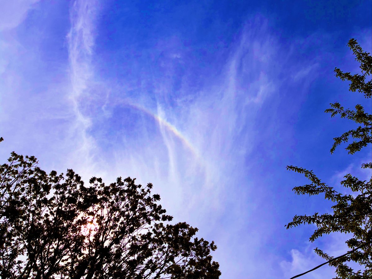 fotog84's tweet photo. I was sunning myself &amp; saw a random 🌈 in the clouds. It’s faint but there.  A cool moment in nature, &amp; in life that maybe proves there can be something awesome in the mix, maybe even when you least expect it/ don’t see it right away.

#destress #skywatching #skypic https://t.co/mMD305VjqZ