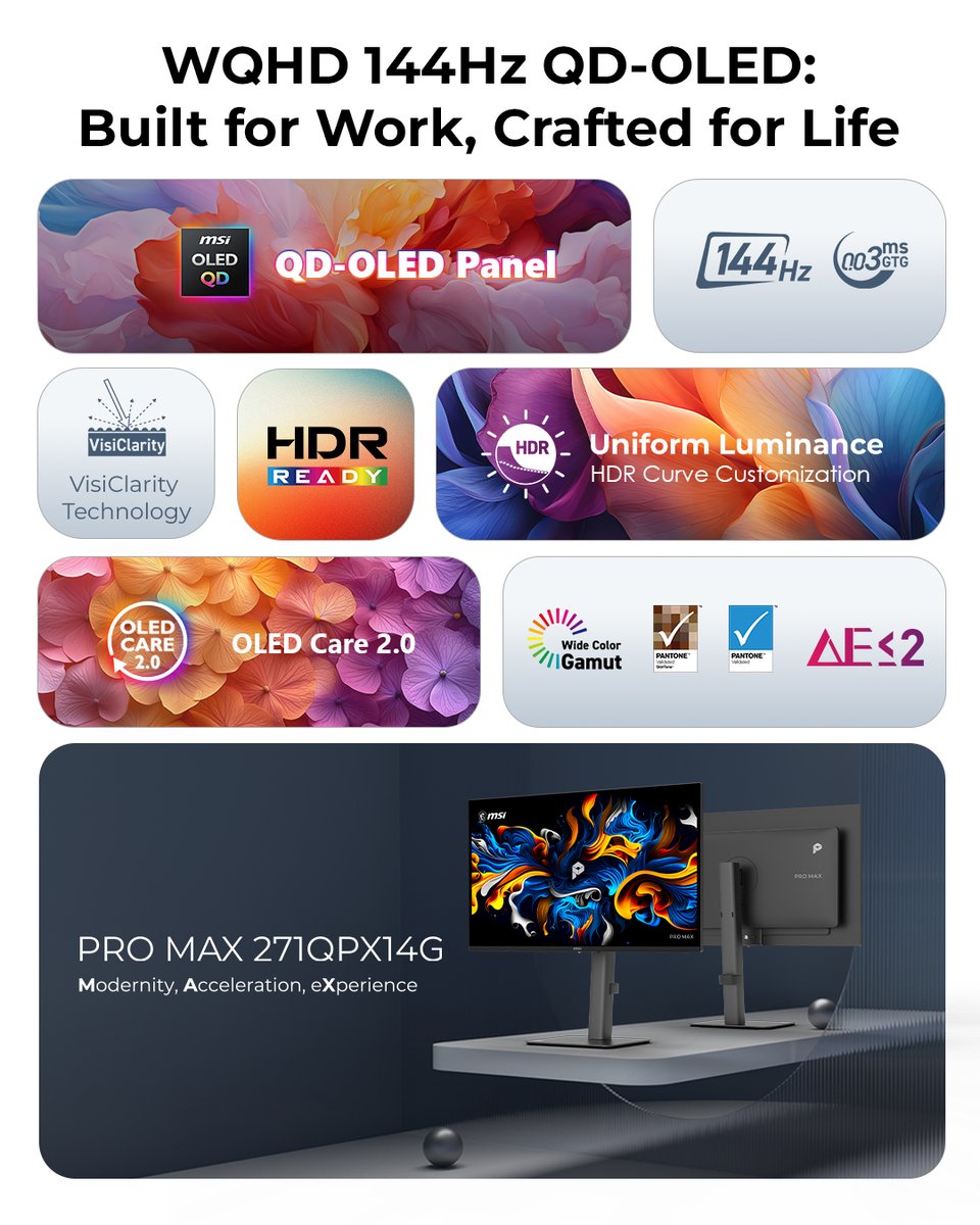 msitweets's tweet photo. The emoji keyboard is missing something... 👀

Meet the PRO MAX 271QPX14G.
Experience vibrant QD-OLED visuals with PANTONE® Validation and Delta E ≤ 2 color accuracy. ✨

https://t.co/ed9pExwzFv https://t.co/ZlIVvIgMV2