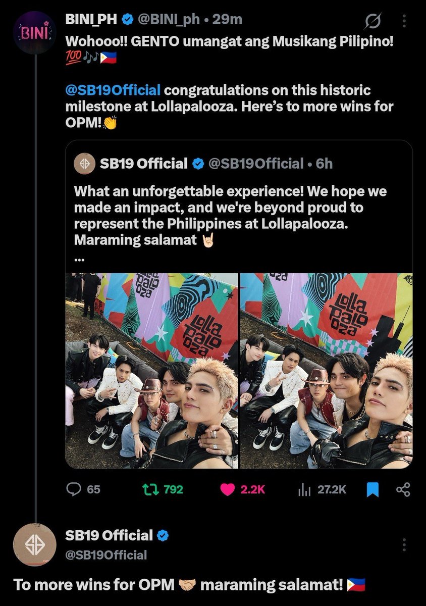 _justjhoaiah2's tweet photo. AHHHH ANG SBINI19 KWOAAAAH 💙🌸

BINICHELLA ✅
EABIPALOOZA ✅

Now it's time for #SBINI19Sonic!!! 😭🇵🇭

Thank you, BINI and SB19, for carrying the Philippine flag with so much pride and showing the world what P-pop and OPM can do. Every global stage you step on is a win for Filipino music.

#BINI #SB19