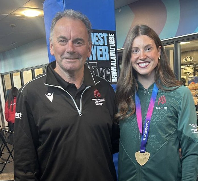 samhockeygold's tweet photo. Kate O'Connor's gold medal ceremony in the heptathlon, the first of the Games for #TeamNI and the first in athletics since 1986, capped off a historic day in #Glasgow2026 #Heptathlon https://t.co/OAtY8q0ugS