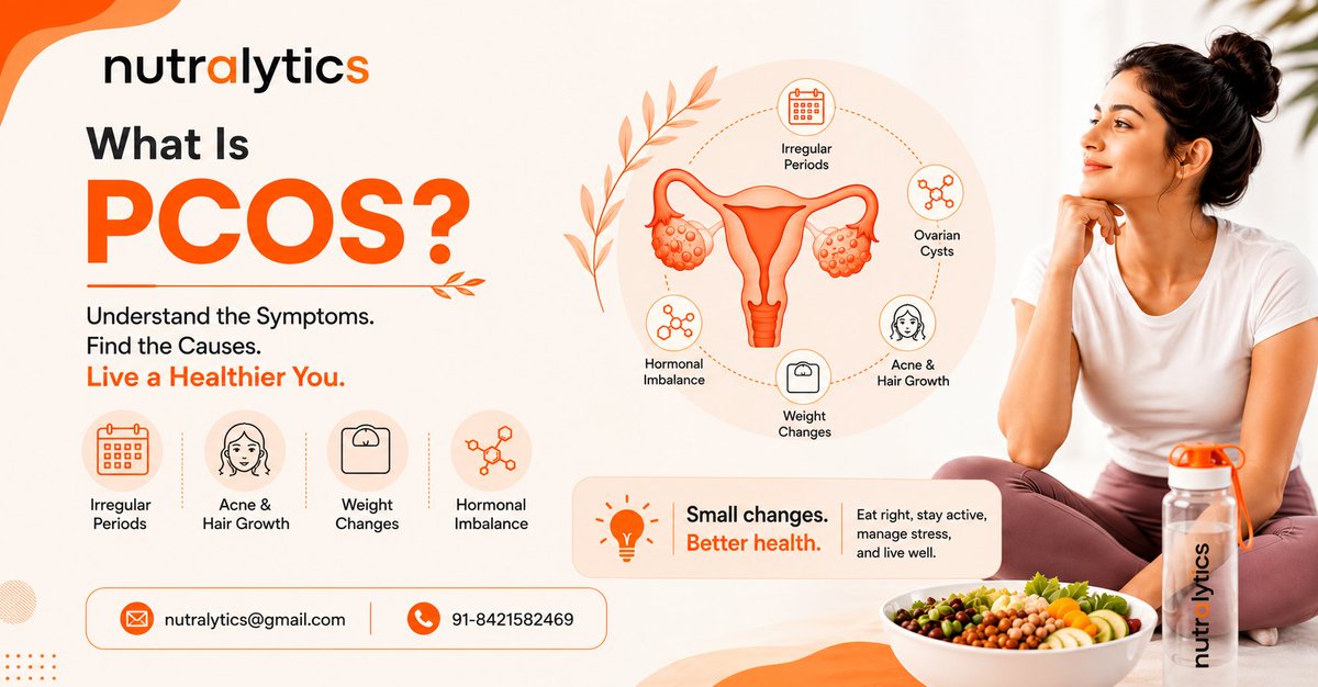 nutralytics's tweet photo. 🌸 What Is #PCOS? Know the Signs. Take Control. 💛
✨ Start with small, consistent changes:
🥗 Eat a balanced diet
🏃 Stay physically active
😴 Get quality sleep
🧘 Manage stress effectively
Your health journey begins with awareness and the right guidance. https://t.co/egwLbKDsNu