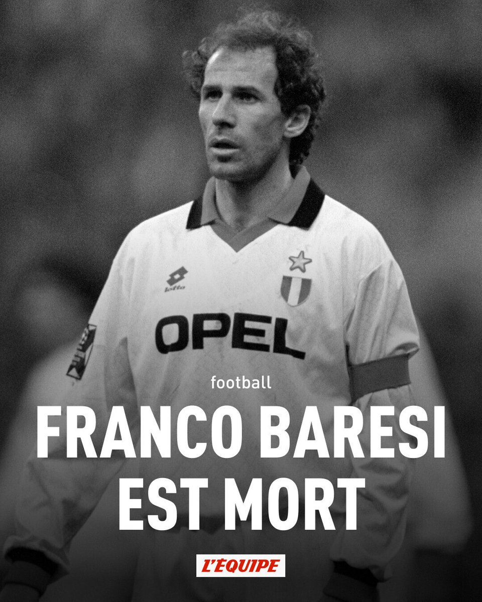 lequipe's tweet photo. Libéro italien très élégant et incarnation du grand AC Milan de la fin des années 1980, Franco Baresi est mort à l'âge de 66 ans. https://t.co/GAbMaUK4CB https://t.co/RSRWNUM14r