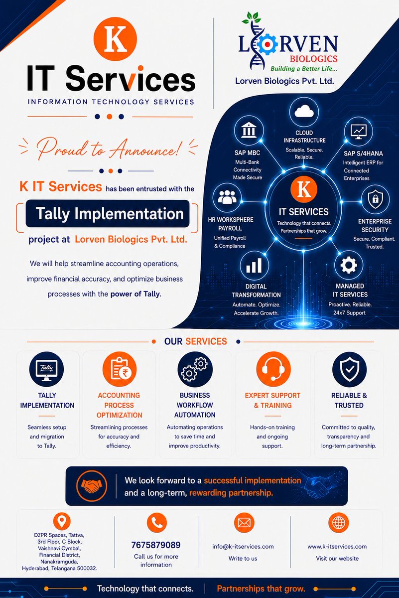 KITSERVICESS's tweet photo. Proud to partner with Lorven Biologics Pvt. Ltd. for their Tally Implementation journey.
Looking forward to helping simplify accounting, improve efficiency,and build a strong foundation for growth.
#KITServices #LorvenBiologics #Tally #BusinessAutomation #DigitalTransformation https://t.co/jBEarlHbWl