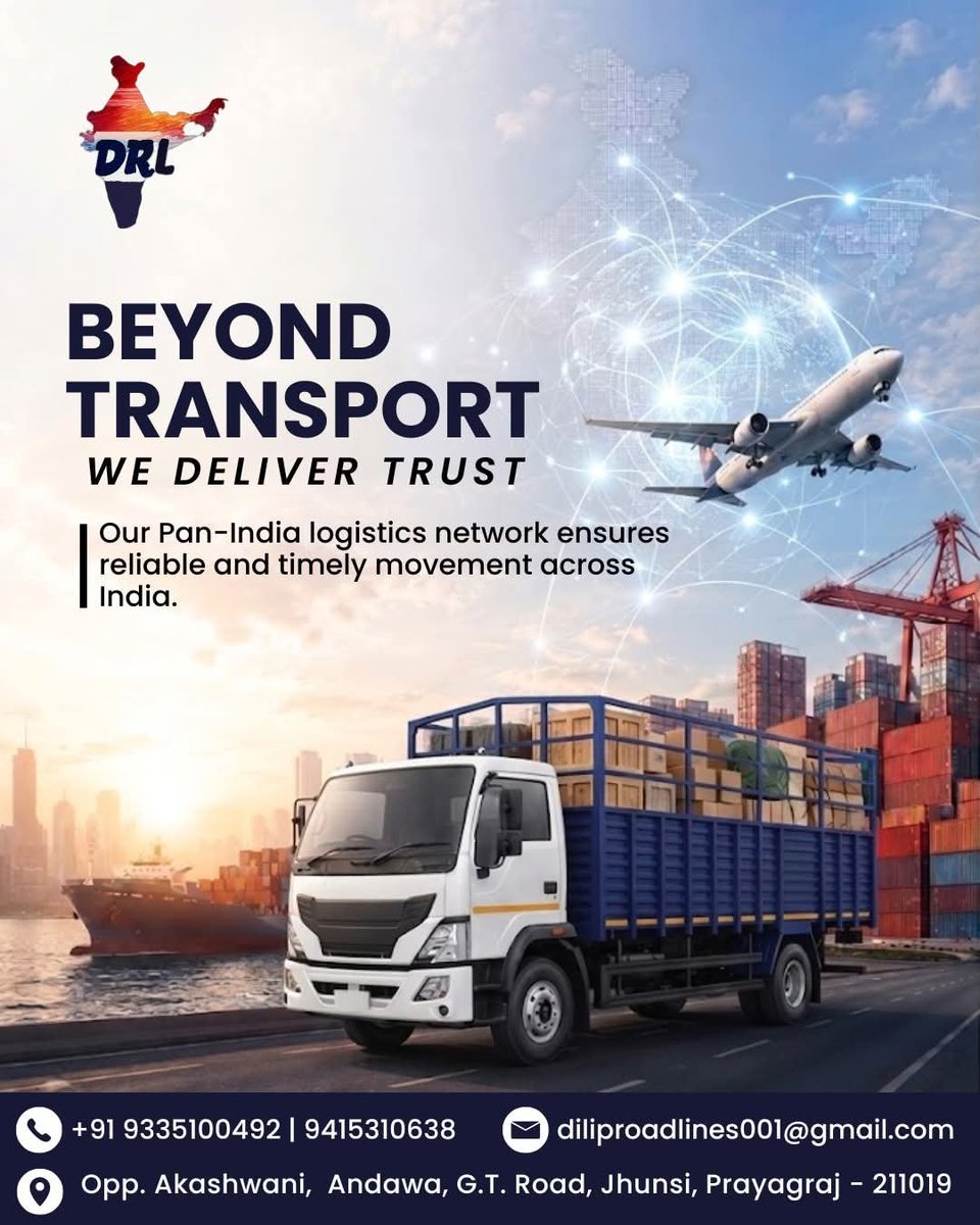 DilipRoadLines's tweet photo. Every shipment carries our commitment to safety, reliability, and long-term partnerships across India.

#Logsitics #SupplyChain #DRL #DilipRoadLines #India https://t.co/PFvETJ0uHU