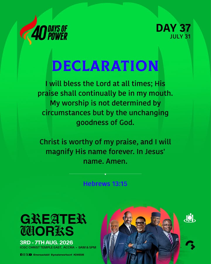 myicgcKT's tweet photo. Praise isn’t just for church; it’s a lifestyle. Whether you’re singing, praying, saying “Thank You,” or encouraging someone else, every act of praise brings your heart closer to God.
#GW2026
#WeAreICGC
#40DaysOfPower
#ICGCKingsTempleTakoradi https://t.co/jemr9NDai1