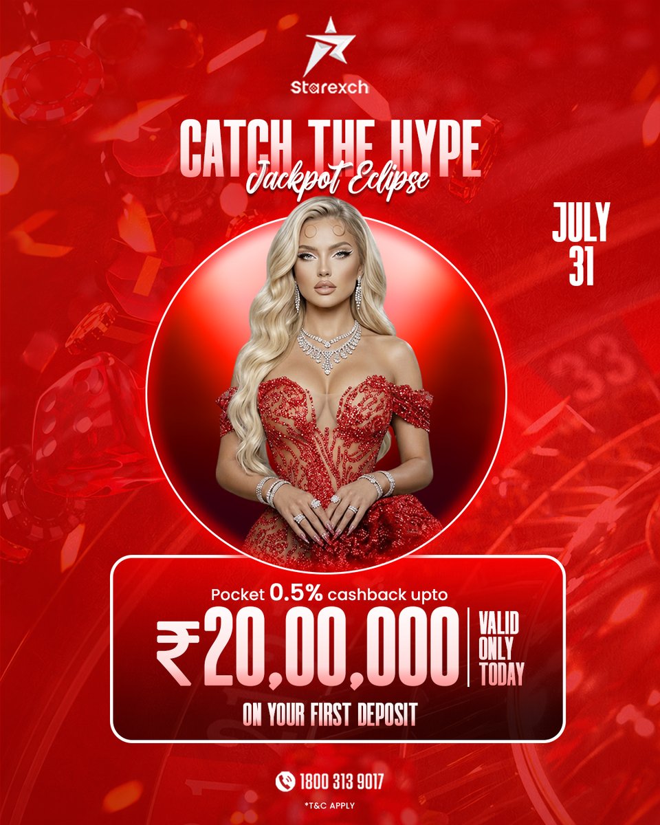 Starexch's tweet photo. A limited-time reward is here. 

📷 Offer valid for today only.  

#JackpotEclipse #July31Offer #CashbackOffer #FirstDeposit #LimitedTimeOffer #ExclusiveOffer #RewardsProgram #DigitalRewards #SpecialOffer #OnlineOffers #DailyDeals #PromoDay #SavingsOpportunity #RewardMore https://t.co/cmW61wSmua