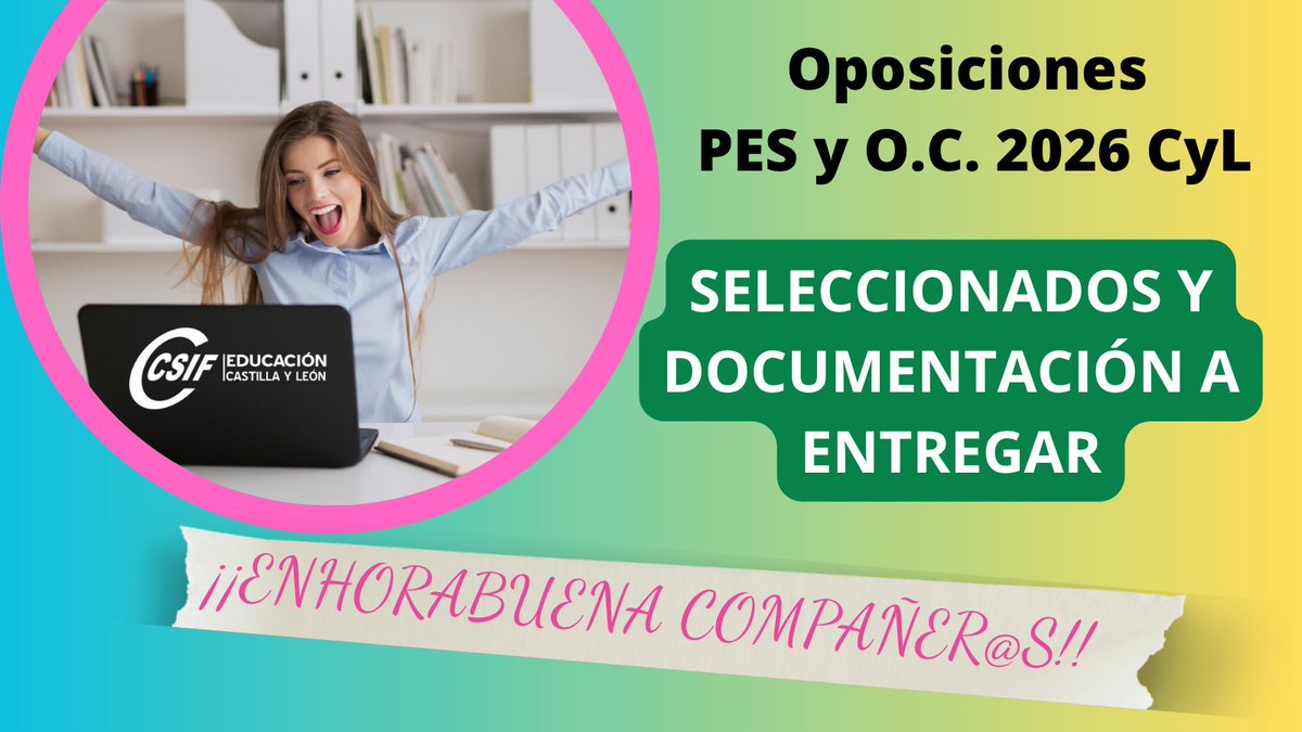 CSIFEnsenanzCyL's tweet photo. 📢 OPOSICIONES PES Y O.C. 2026 | CyL

🎉  Seleccionados en el proceso selectivo.

Los listados se publicarán a lo largo de esta mañana.

👏 ¡Enhorabuena a todas las personas seleccionadas!

⚠️ Es importante  entregar la documentación en plazo.

🔎INFO 👇
https://t.co/AgHPgAAJsc https://t.co/RFt0t3azyt