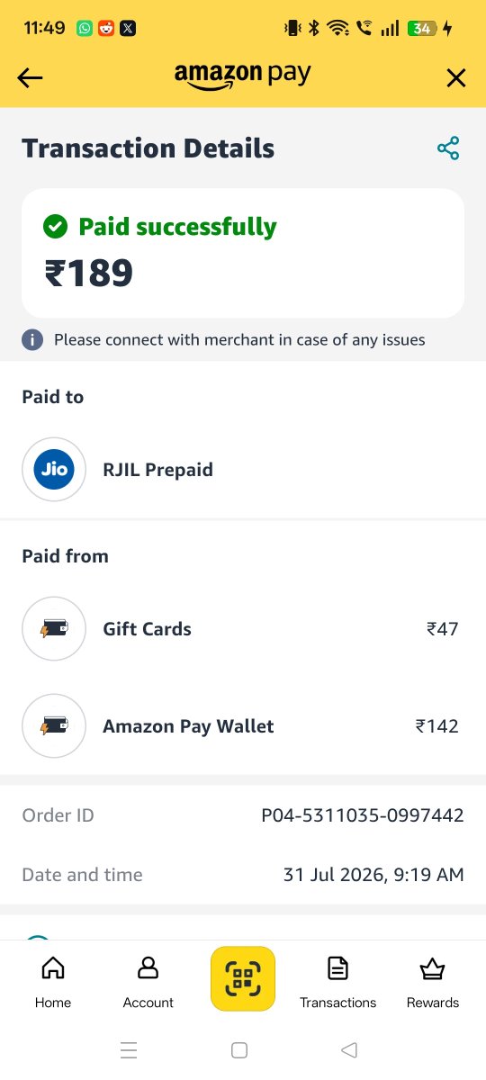virkamble98's tweet photo. @JioCare I recharged my phone number at 9:15 and the money was debited successfully but the recharge was not done. I can't find my transaction on the MyJio app. I reached out to Amazon Pay and the amount is deducted successfully then why it's not recharged? https://t.co/Xet5ah9L5d
