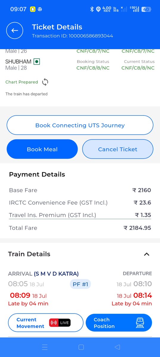 Deepakkumarph's tweet photo. 14609ka scheduled arrival at 07:20AM
Actual arrival: 08:23 AM 1 hour 03 minutes late Vande Bharat Express 26401 ka scheduled departure: 08:10AM Isliye Hemkunt ke 13 minutes baad Katra pahunchne ki wajah se Hmari Vande Bharat chhoot gayi #IndianRailways #VandeBharat #Railwayseva https://t.co/tQMTFkQ9DV