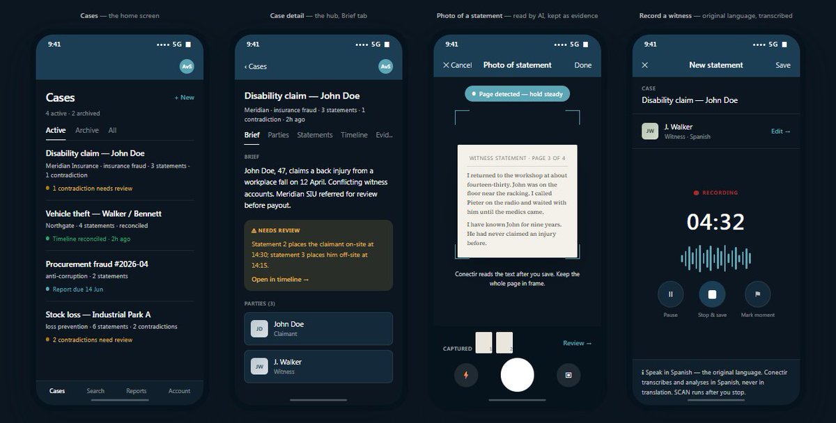 Conectir's tweet photo. Most investigation software assumes you're sitting at a desk.

A lot of the work doesn't happen at a desk.

Conectir runs on a phone or a tablet — the whole case file, wherever you are.

https://t.co/MhCgAHGxe9 https://t.co/x3UVQhVeTb
