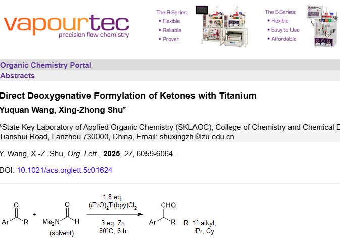 organic_portal's tweet photo. https://t.co/wDyuio8cdP
A cost-effective titanium reagent, (iPrO)2Ti(bpy)Cl2, mediates a direct deoxygenative formylation of ketones. https://t.co/FBLkXe90Na