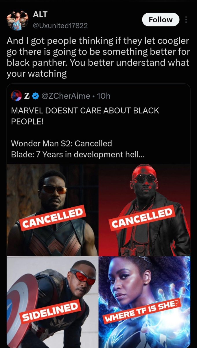 WarriorTChalla's tweet photo. I don't want to hear any loser complaining about the mistreatment of other Black characters because you wanna be loved by Marvel other them killing T'Challa #RecastTChallaSonOfTChaka #RecastTchalla #ToussaintIsNotARecast https://t.co/qv63I7JjWv