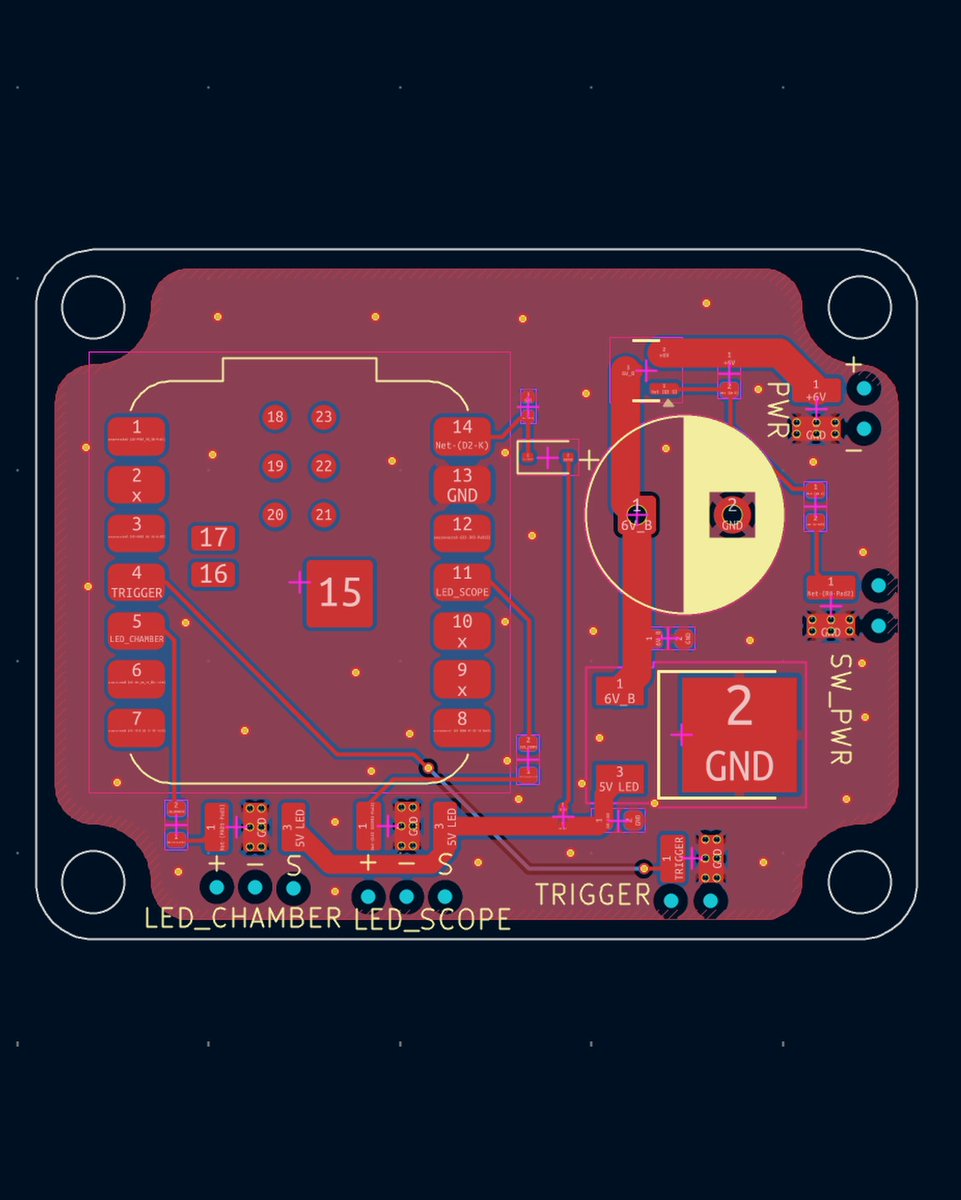 valima_'s tweet photo. Designed the v66 plasma canon PCB! Simple setup for controlling LEDs. Used a MOSFET so even a tiny switch can handle power.
#Maker #RapidPrototyping #SciFi #Props #WIP https://t.co/dYaJ60n7js