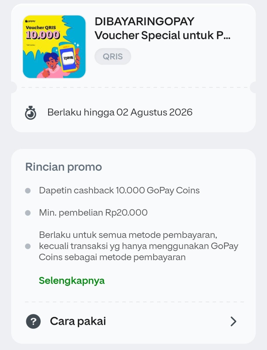 RacunBelanja's tweet photo. Kode promo Gopay
DIBAYARINGOPAY 

Voucher QRIS
Cashback 10.000
Minimal pembelian Rp20.000 https://t.co/AWrlYVg6ih