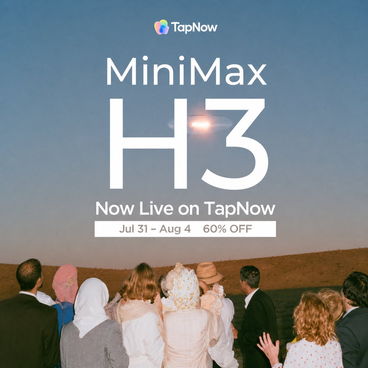 TapNow_AI's tweet photo. MiniMax H3 is now live on TapNow.

Create up to 15-second videos in 2K with native stereo audio.
Get 60% off from July 31 to August 4.