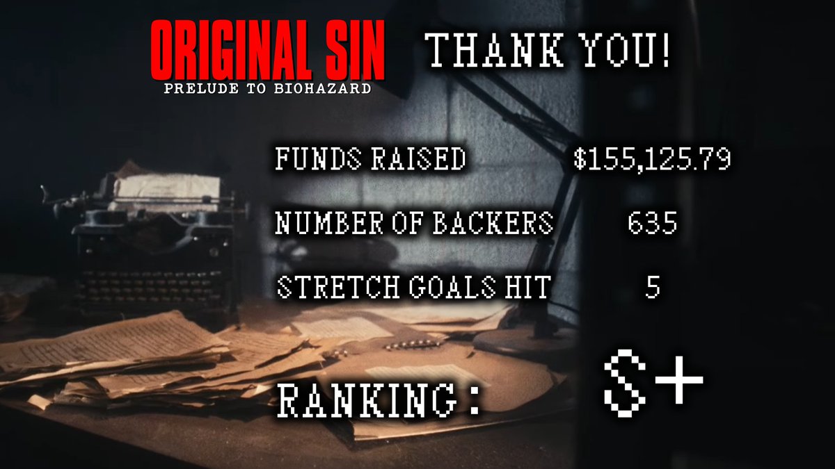 BioDeclassified's tweet photo. We did it. ORIGINAL SIN: Prelude to Biohazard is fully funded!

I honestly can't thank this community enough for backing our cinematic prequel. Getting to return to the Arklay Mountains and tell this unseen story means everything to us, and you are the ones making it happen.

SUCCESSFUL CROWDFUNDS OF THIS SIZE ARE IN THE LOW 1-9 %. WE CANNOT STRESS WHAT A FEAT THIS IS TO DO A THIRD TIME!

Wrapping up at $155,125.79. That is over 155% funded by 635 backers, which allowed us to knock out 5 of our 8 stretch goals. Just amazing.

So, what happens now?

If you missed out on the initial campaign, don't worry, there will still be time to back perks. We are going to launch some special deals this August for late pledgers so you can still get in on the action. Right after that, it's time to get to work, we officially begin shooting in September!

Keep an eye on the page for more updates as we move into production. We can't wait to show you what we're building.