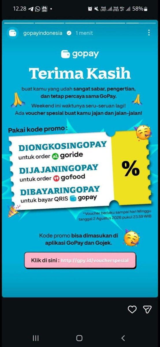 FnCorneas's tweet photo. ada juga voucher goride + gofood yaa bisa dicobaa sebelum kehabisann 😆 https://t.co/Eu7mEah5xS