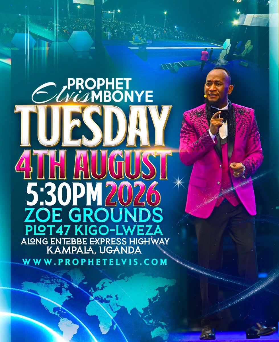Prophet_elvis's tweet photo. Prophet Elvis Mbonye this Tuesday August 04, 2026 5:30pm at plot 47 Kigo-Lweza, Kampala Uganda.
📌https://t.co/pRyYT597ny
#ProphetElvisMbonye https://t.co/KCtNPoPbcU