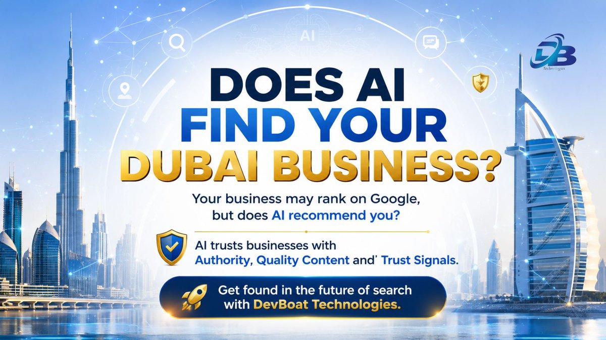 boat_dev's tweet photo. Your Dubai business may rank on Google.
But does AI find and recommend you?
Search is changing.

AI looks for:
· Authority
· Quality content
· Trust signals

DevBoat helps Dubai businesses win the next SEO battle, AI visibility.

https://t.co/lmtcehaGzd 
#DubaiBusiness #AISEO https://t.co/nNCOUjZIm3