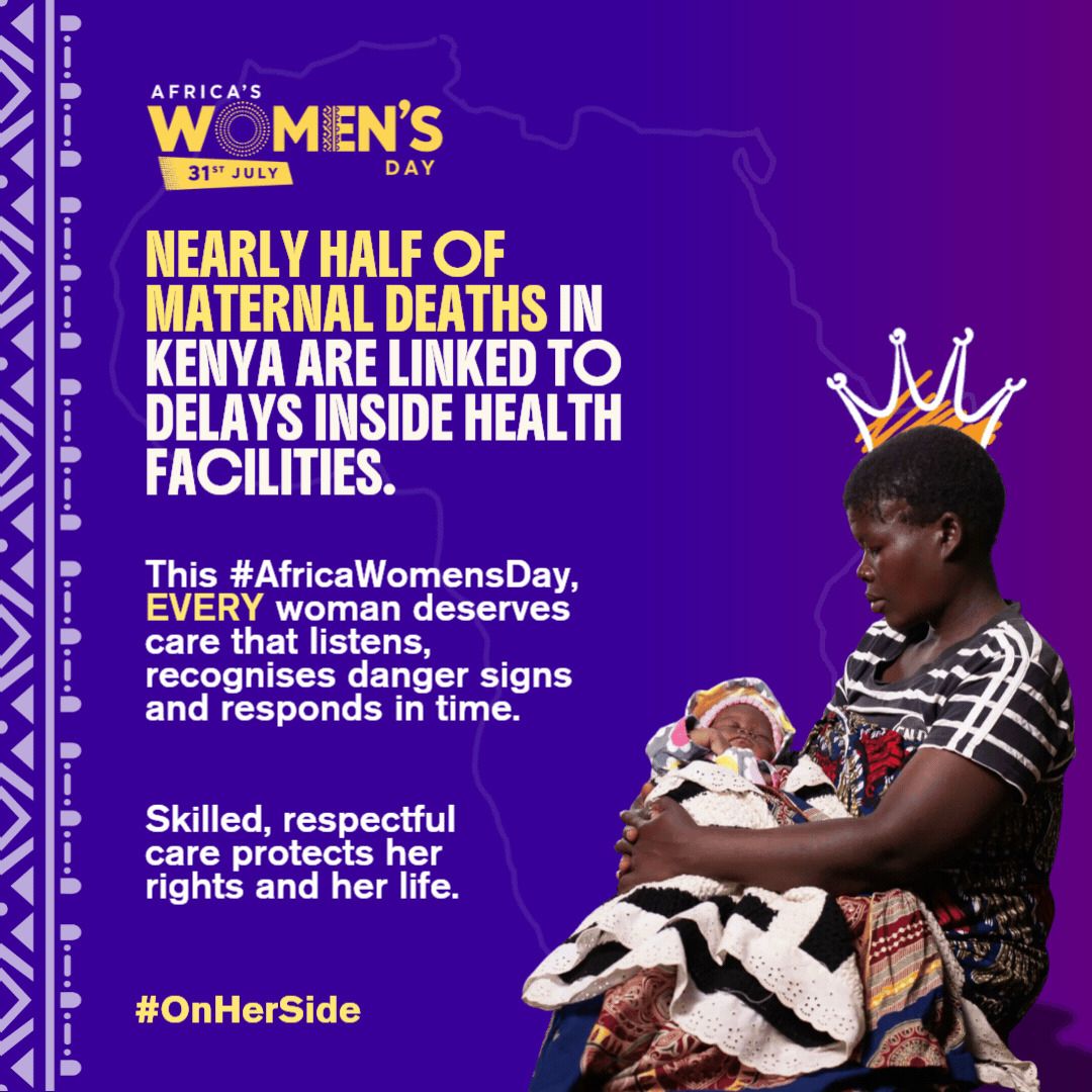Kenyapaeds's tweet photo. Every woman deserves care that listens, explains, respects and responds in time. This #AfricaWomensDay, health workers can protect women’s rights through skilled, compassionate maternal and reproductive health care. #OnHerSide. Agree? Learn more here: https://t.co/RAUQVBP0MY https://t.co/HMdIhRaoLy