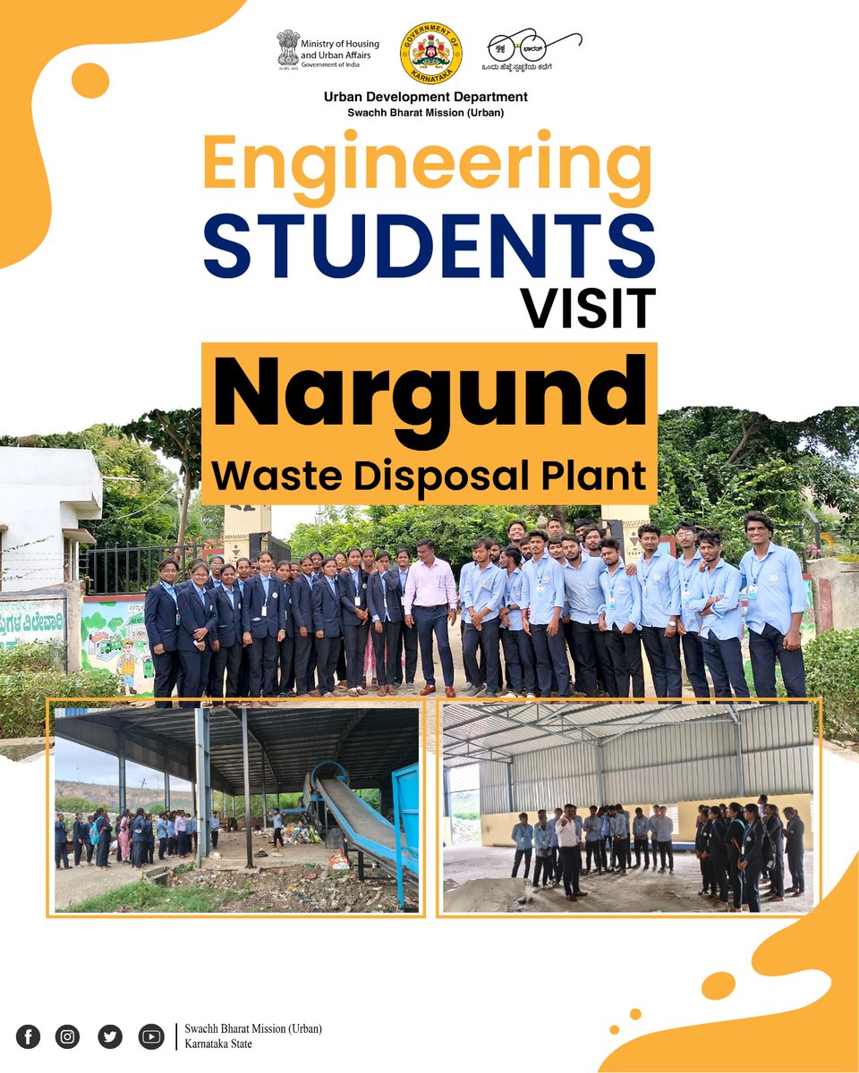 karnataka_dma's tweet photo. Students of Govt Engineering College, #Nargund visited the Town Municipal Waste Disposal Plant to study waste management. A great drive emphasizing the importance & benefits of source segregation! 🌿♻️
#Karnataka #SBMU #SwachhBharathMission #SwachhBharathMissionUrban #SBM https://t.co/oMfp9I1lWq