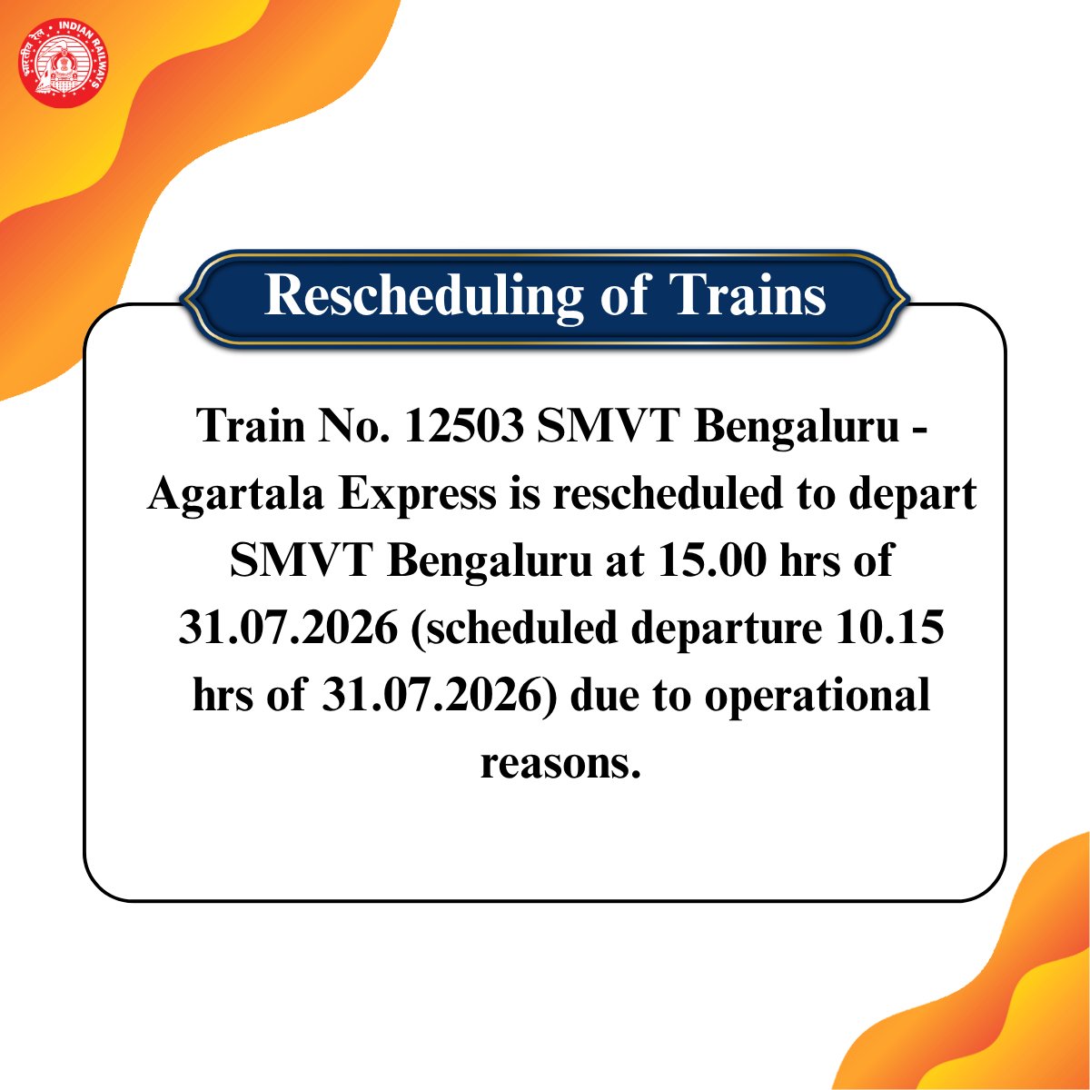 SWRRLY's tweet photo. Reschedule #Alert :
#SWRupdates https://t.co/ZjdGpB8FMB