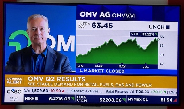 omv's tweet photo. CEO Alfred Stern live at @SquawkBoxEurope on the #OMV Q2 2026 results #omvresults https://t.co/NaZD04H4Y2