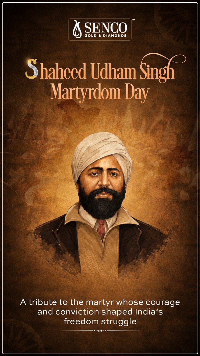 sencogoldindia's tweet photo. On Shaheed Udham Singh Martyrdom Day, we honour a revolutionary whose courage, conviction, and ultimate sacrifice became an enduring symbol of India's fight for freedom. https://t.co/G5ziLr3FtF