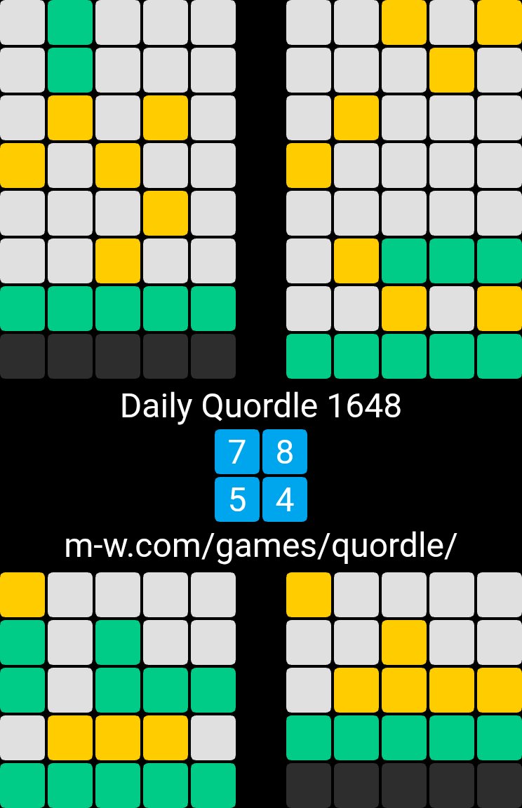MzKTEE's tweet photo. 🙂 Daily Quordle 1648
7️⃣8️⃣
5️⃣4️⃣
https://t.co/IyVQh5dlek https://t.co/TN6HJyDE2W