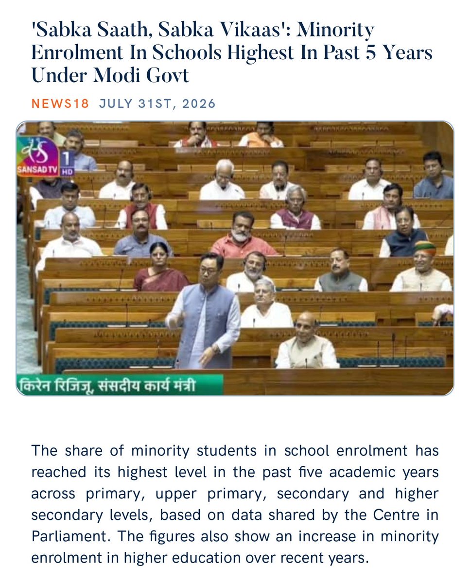 PMOIndia's tweet photo. 'Sabka Saath, Sabka Vikaas': Minority Enrolment In Schools Highest In Past 5 Years Under Modi Govt 
https://t.co/sdVytjmdK9 

via NaMo App https://t.co/suvlu6dDyY