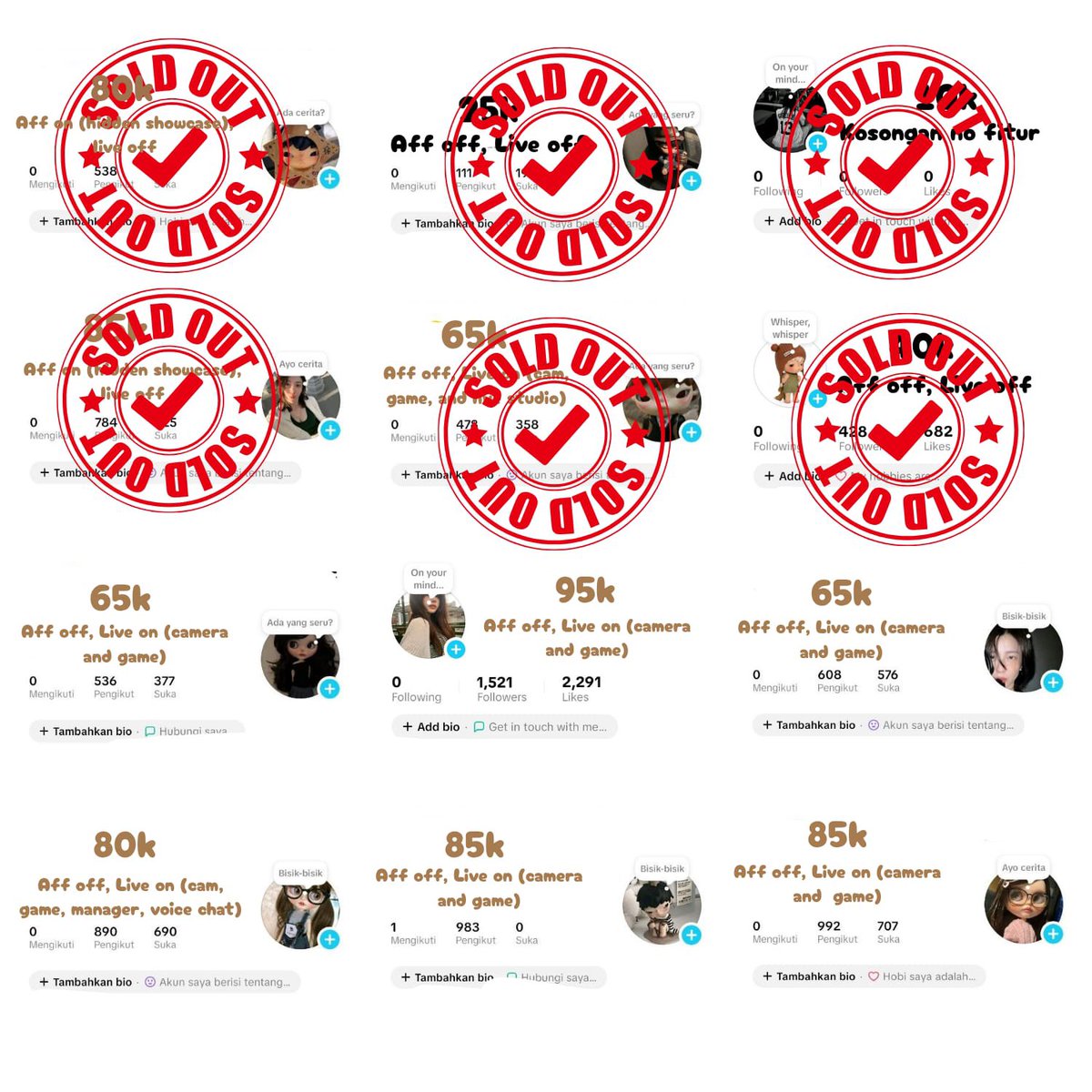 mouibels's tweet photo. @otsaragi Hadir kakk, berikut pl akun yang ready yaa https://t.co/azJ4Vr5cWD