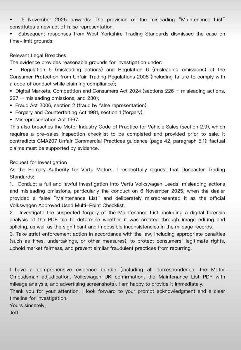 Jeff2023M's tweet photo. @DoncasterTSS @OfficeforSandS Doncaster Trading Standards, when will you carry out a criminal investigation into Vertu Motors’ commercial misleading actions and the suspected forgery of documents? https://t.co/BCrrGWRznG